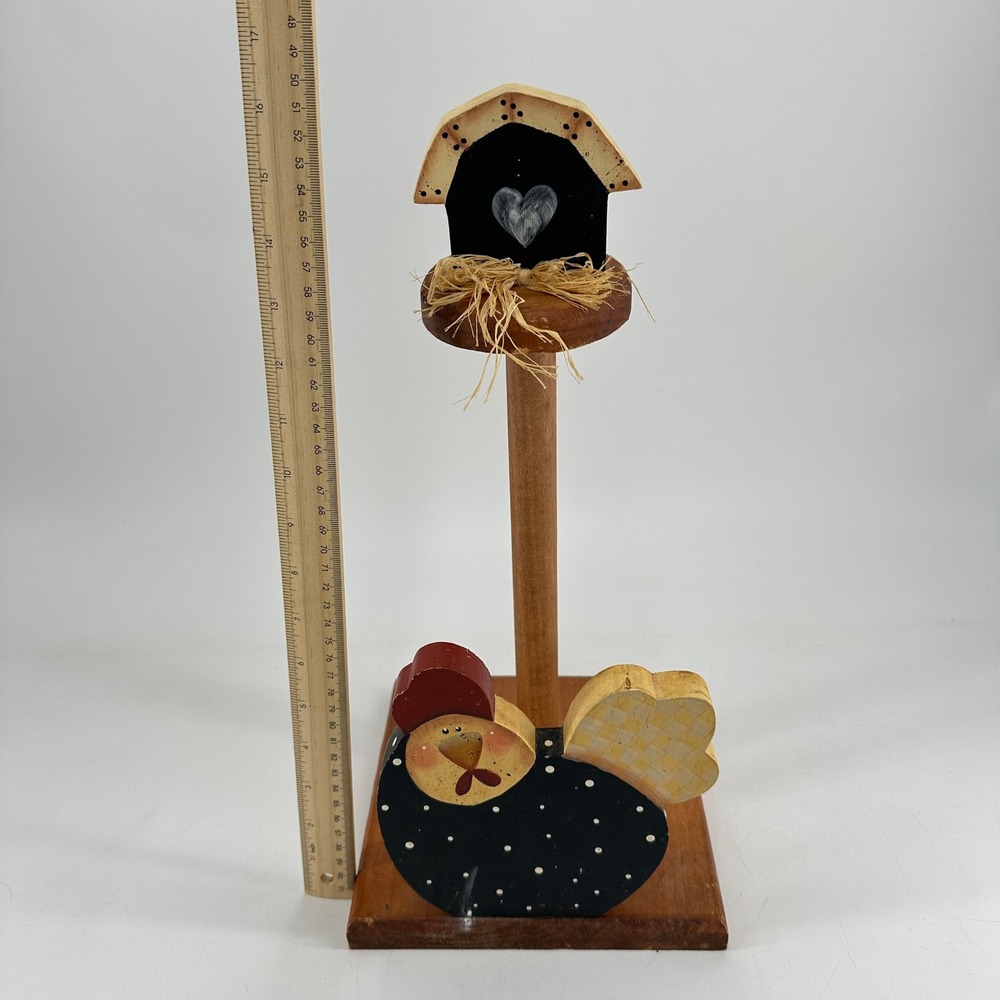 Vintage Folk Art Wooden Paper Towel Holder Hen Chicken Birdhouse Rustic Country - Picture 8 of 8